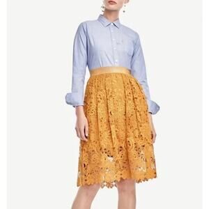 Ann Taylor Boho Lace Crochet Floral Mini Skirt Women Size 2 Petite‎ Gold Fairy